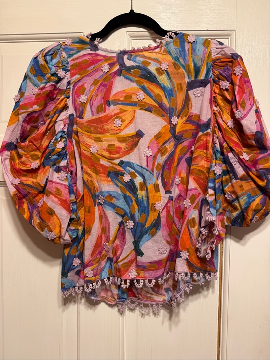 FARM Rio Tops - Farm Rio Banana Puff-Sleeve Blouse in Pink Multi - XS